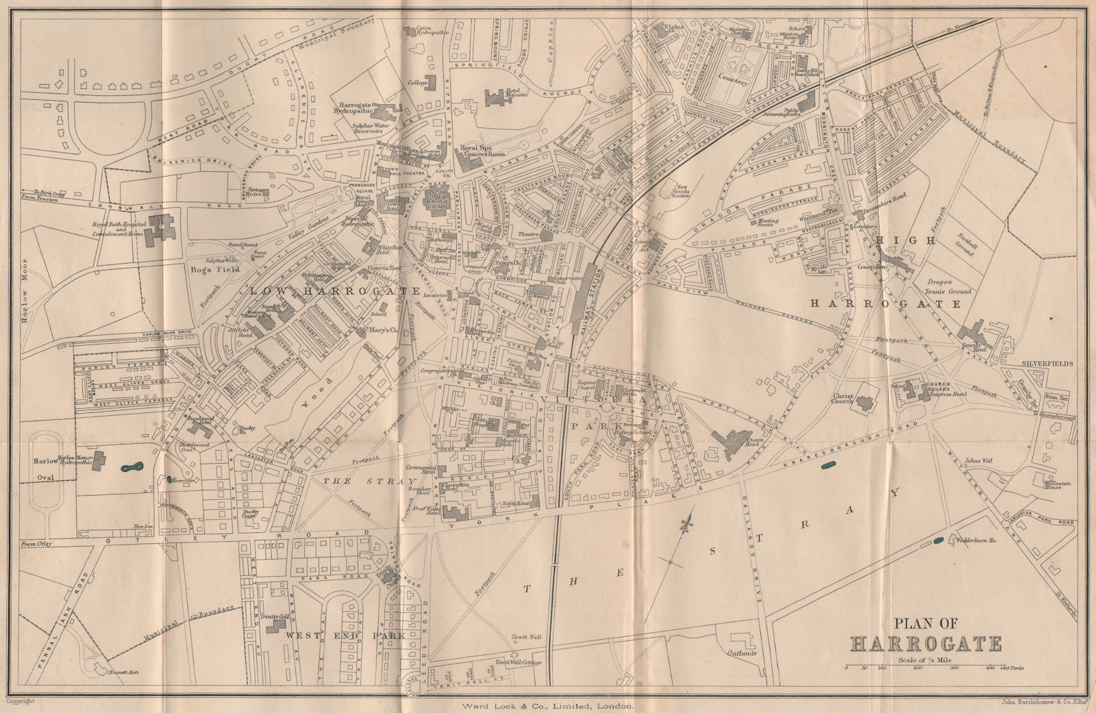 HARROGATE vintage town/city plan. Yorkshire. WARD LOCK 1900 old antique map